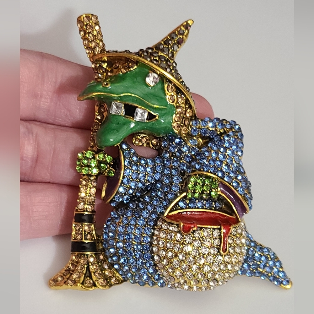 Halloween witch brooch rhinestones enamel brewing broom Big QUALITY NEW